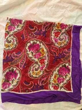 1970s Vintage Albert Nipon 100% Silk Floral Paisley Scarf  Made in Japan 35x35